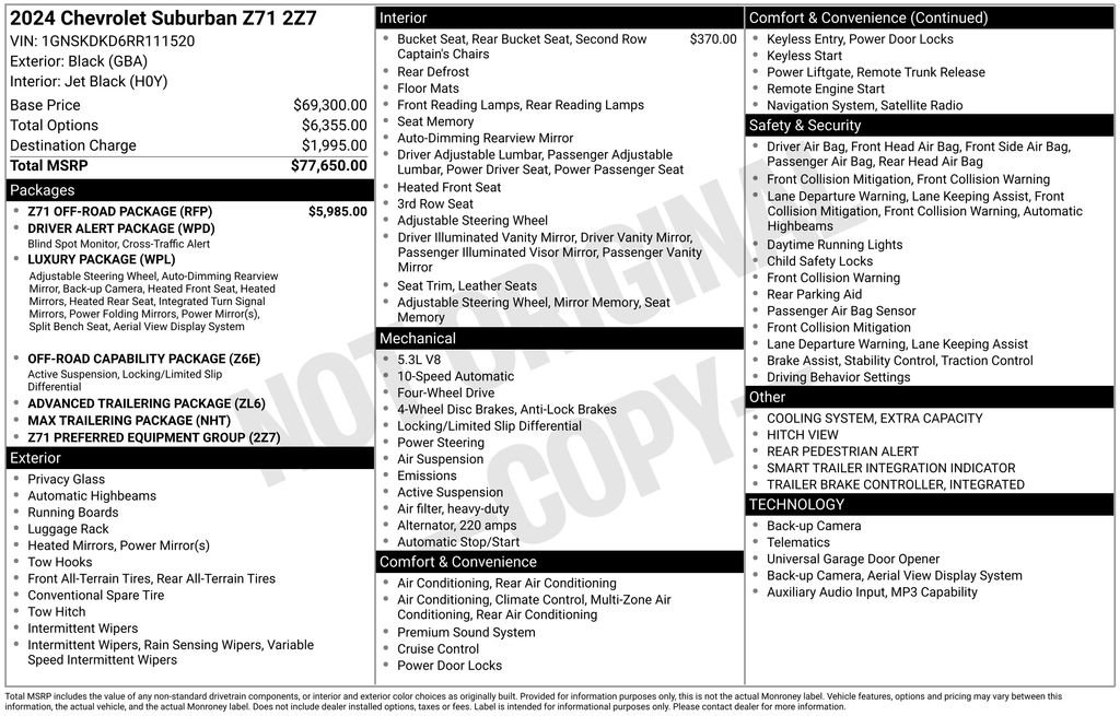 Used 2024 Chevrolet Suburban Z71 w/ Z71 Off-Road Package AWD/4WD image 6