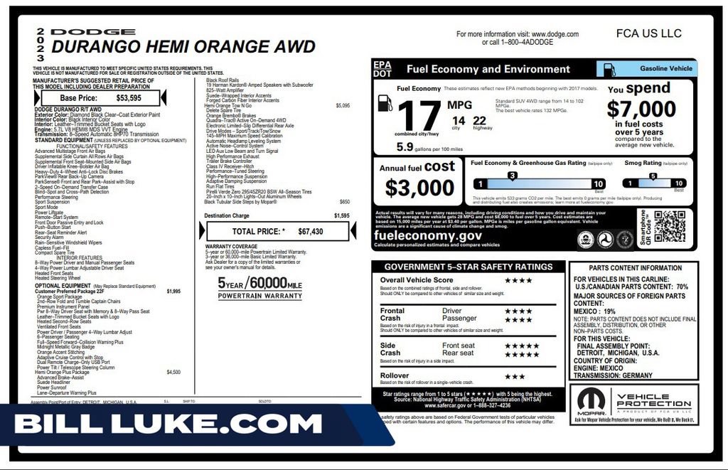 Used 2023 Dodge Durango R/T w/ Hemi Orange Plus Package