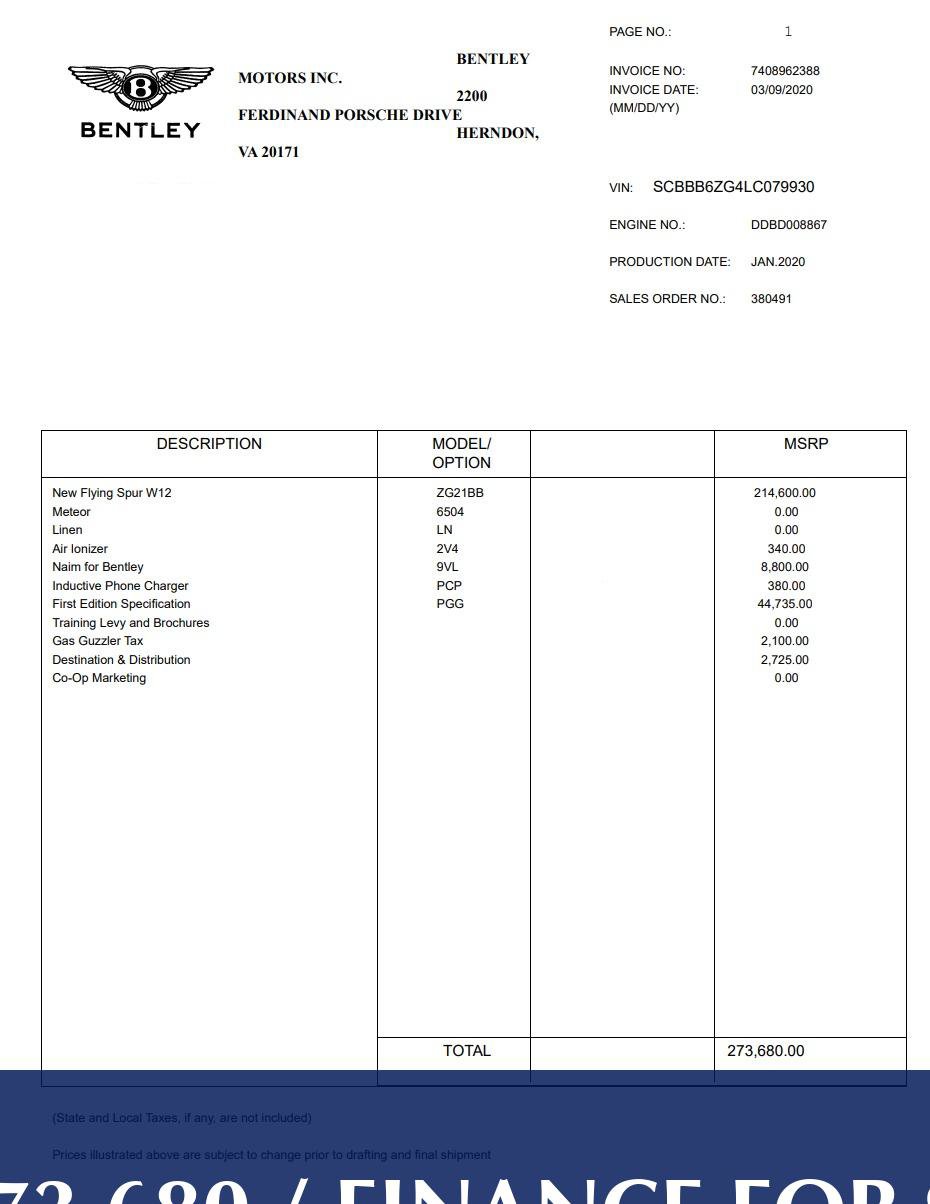 Used 2020 Bentley Flying Spur W12