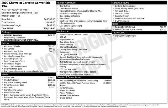 Used 2000 Chevrolet Corvette Convertible w/ Memory Pkg RWD image 33