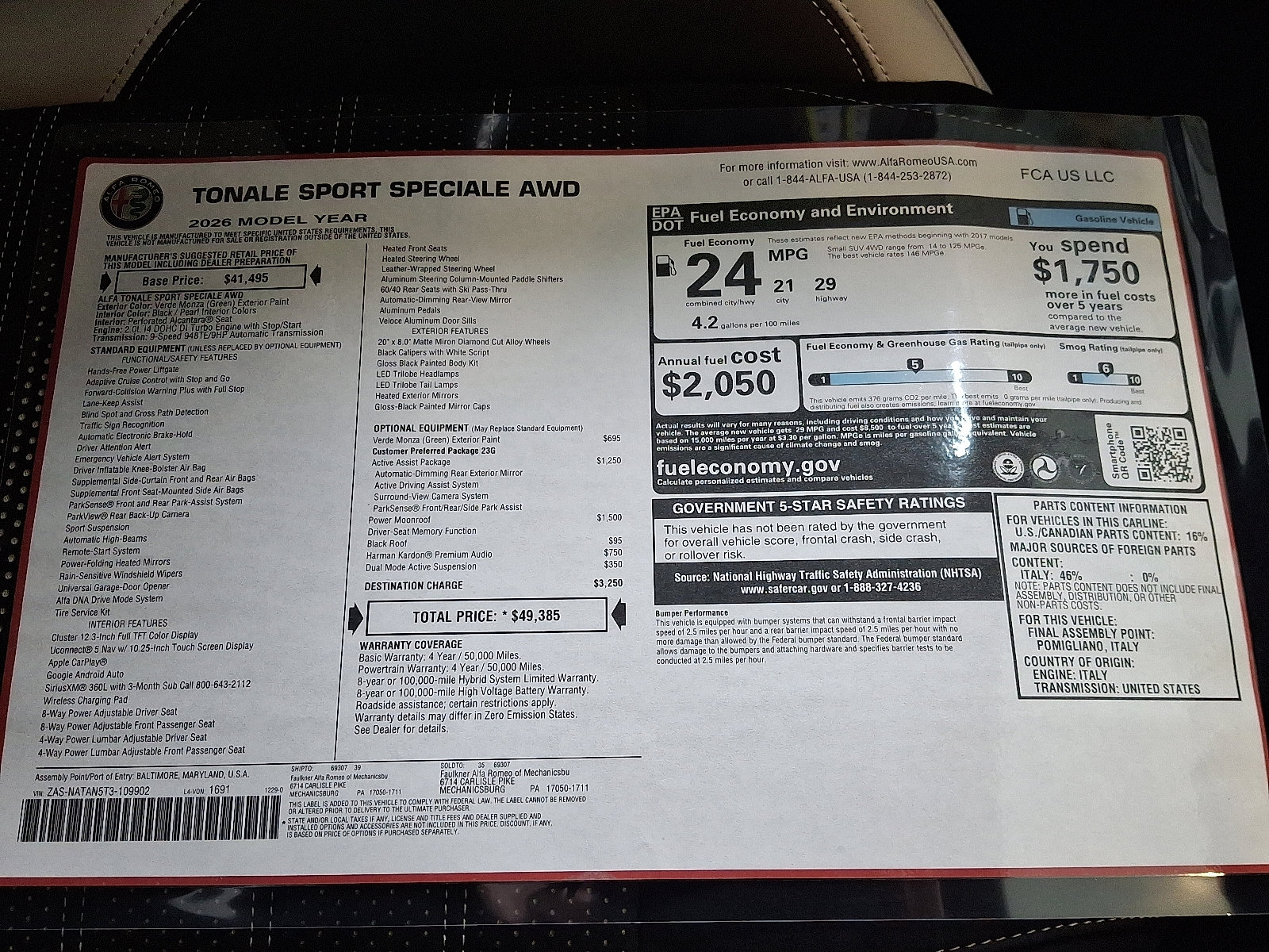 New 2026 Alfa Romeo Tonale Sport Speciale w/ Active Assist Package image 11