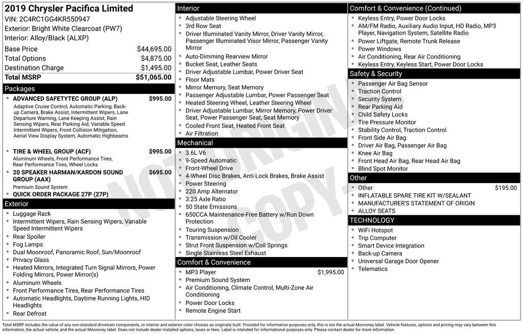 Used 2019 Chrysler Pacifica Limited w/ Tire & Wheel Group image 47