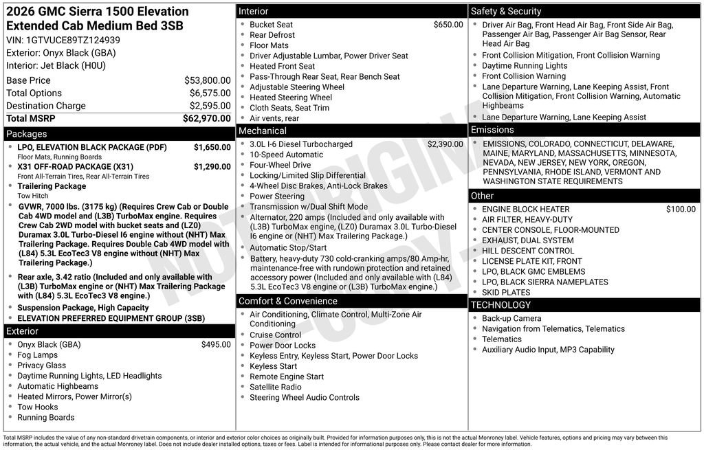 New 2026 GMC Sierra 1500 Elevation w/ LPO, Elevation Black Package image 9