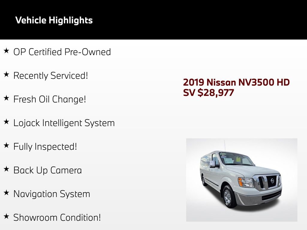 Used 2019 Nissan NV 3500 SV w/ Navigation Package RWD image 2