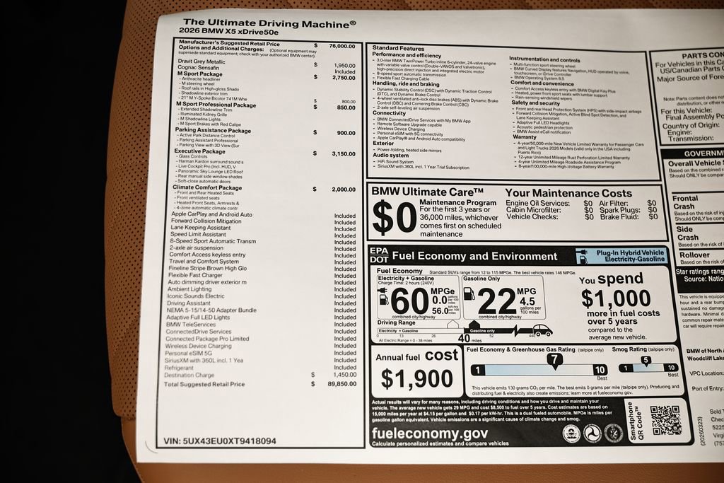 New 2026 BMW X5 xDrive50e w/ Executive Package AWD/4WD image 26