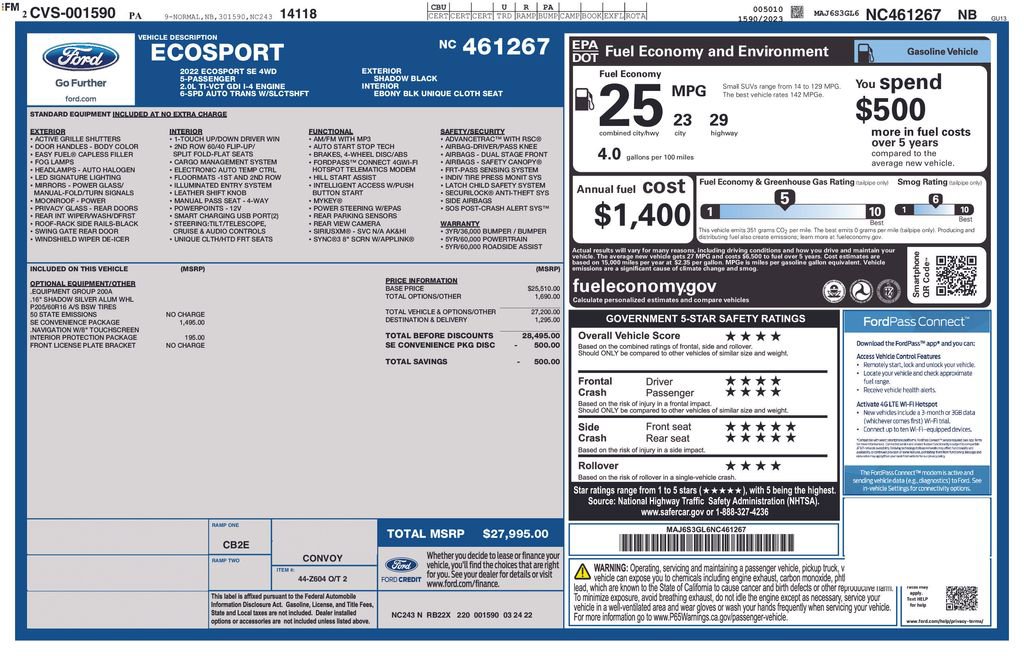 Used 2022 Ford EcoSport SE w/ SE Convenience Package image 13