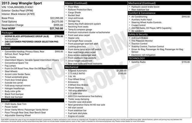 Used 2013 Jeep Wrangler Sport w/ Mopar Black Appearance Group image 11