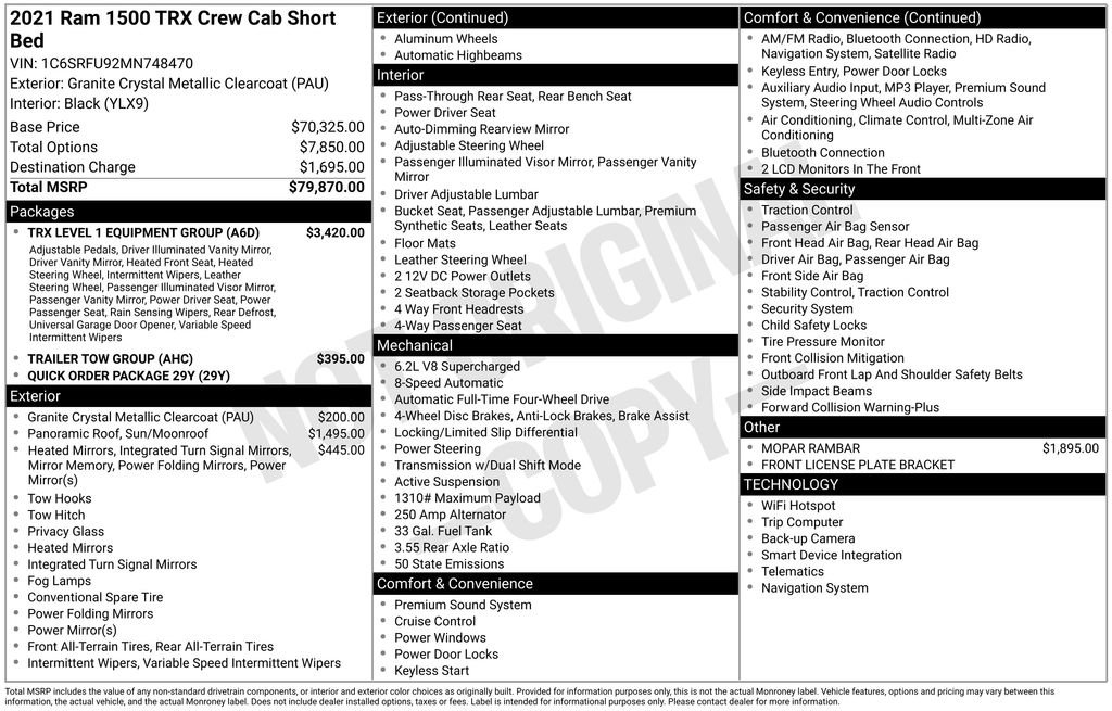 Used 2021 RAM 1500 TRX w/ TRX Level 1 Equipment Group AWD/4WD image 17