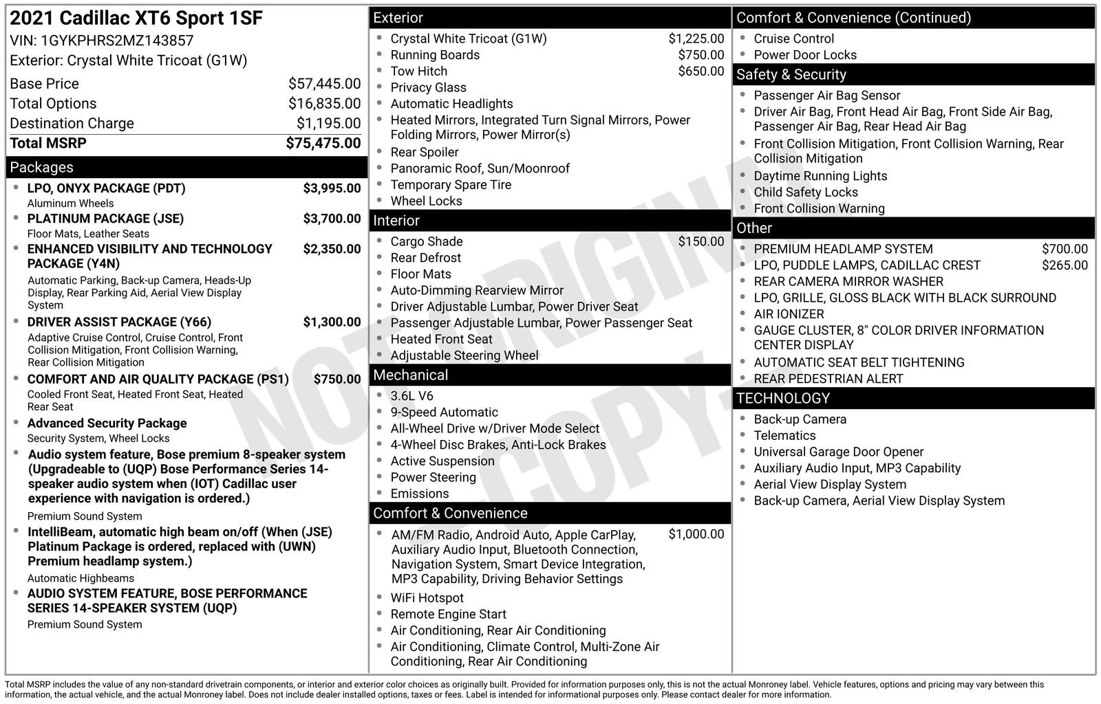 Used 2021 Cadillac XT6 Sport w/ LPO, ONYX Package image 4