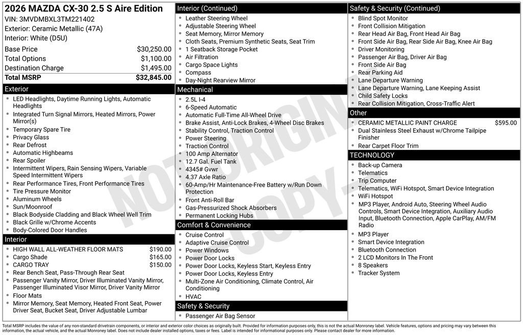 New 2026 MAZDA CX-30 Aire Edition AWD/4WD image 7