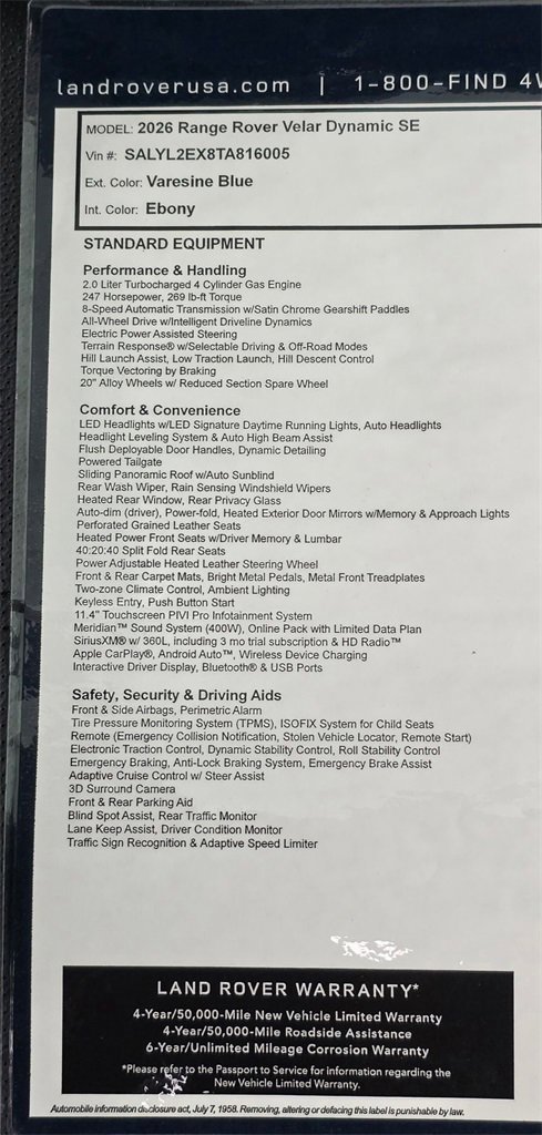 New 2026 Land Rover Range Rover Velar Dynamic SE image 34