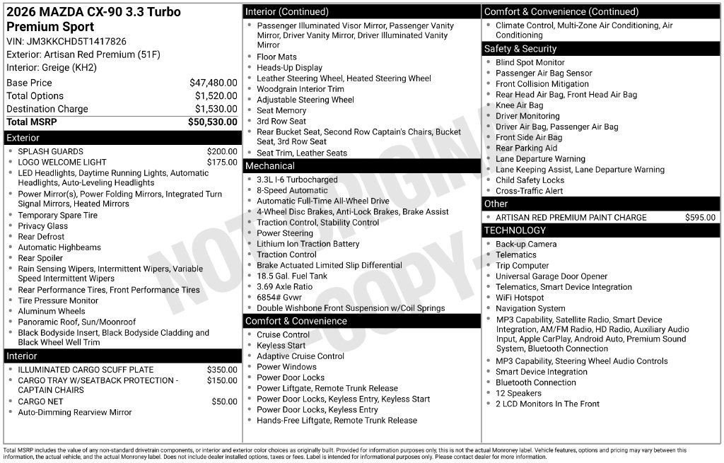 New 2026 MAZDA CX-90 3.3 Turbo w/ Premium Sport Pkg