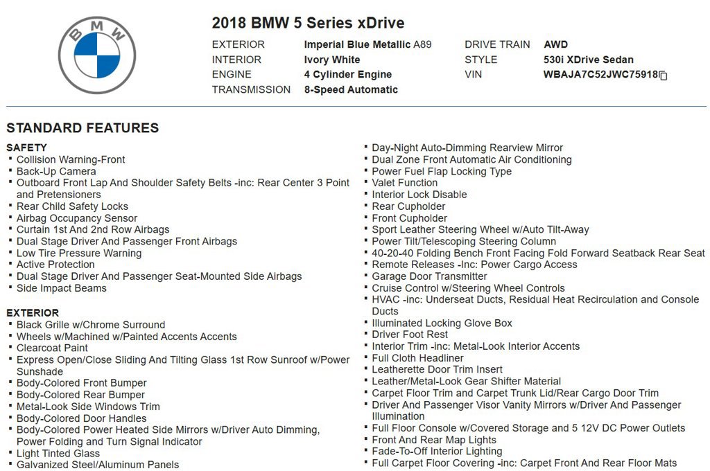 Used 2018 BMW 530i xDrive AWD/4WD image 17