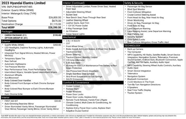 Used 2023 Hyundai Elantra Limited w/ Cargo Package FWD image 11