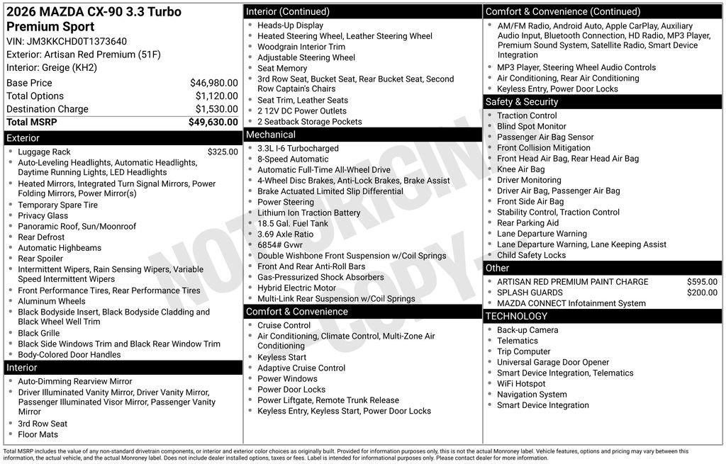 New 2026 MAZDA CX-90 3.3 Turbo w/ Premium Sport Pkg image 9