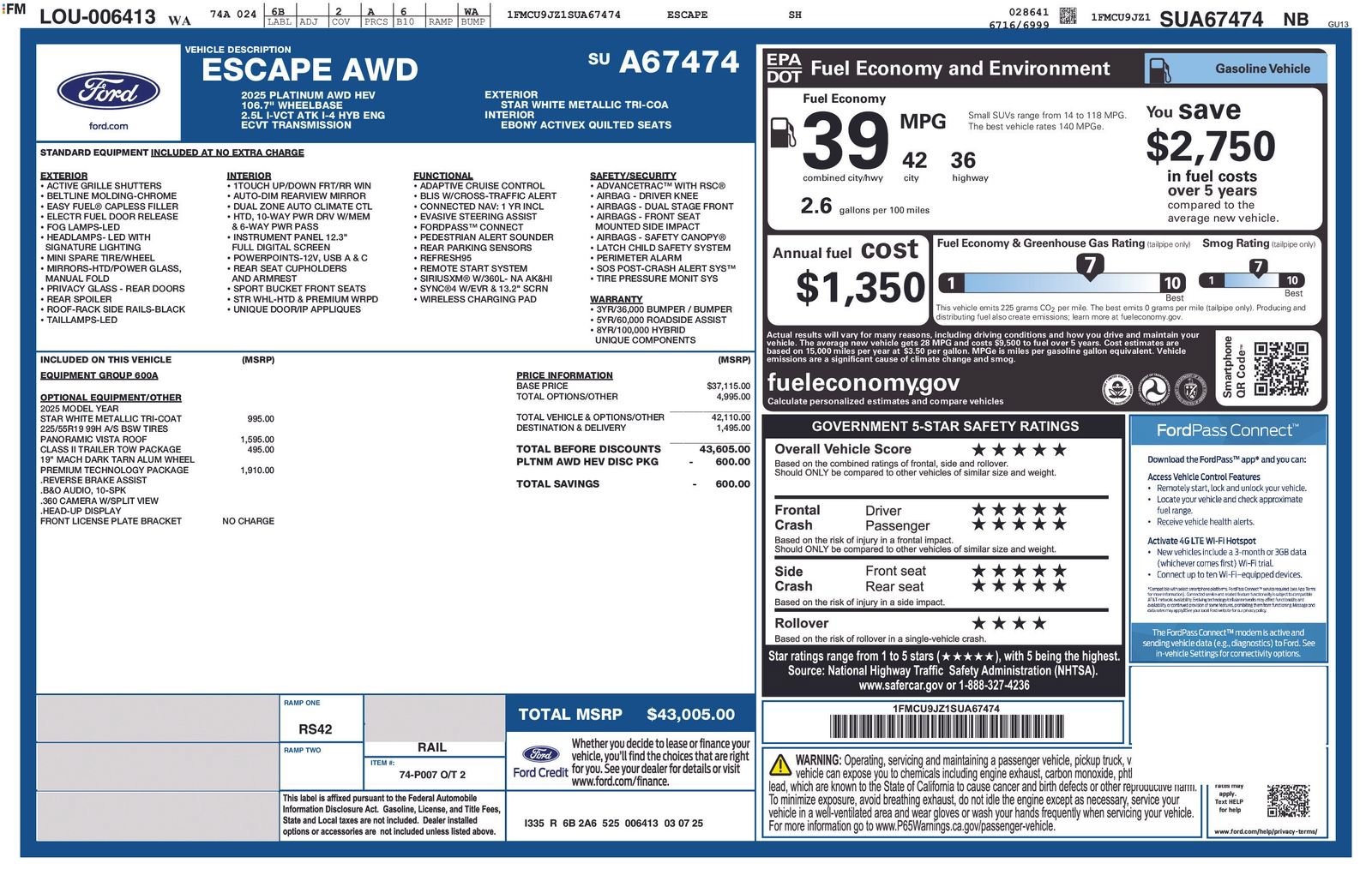 Used 2025 Ford Escape Platinum w/ Premium Technology Package AWD/4WD image 8