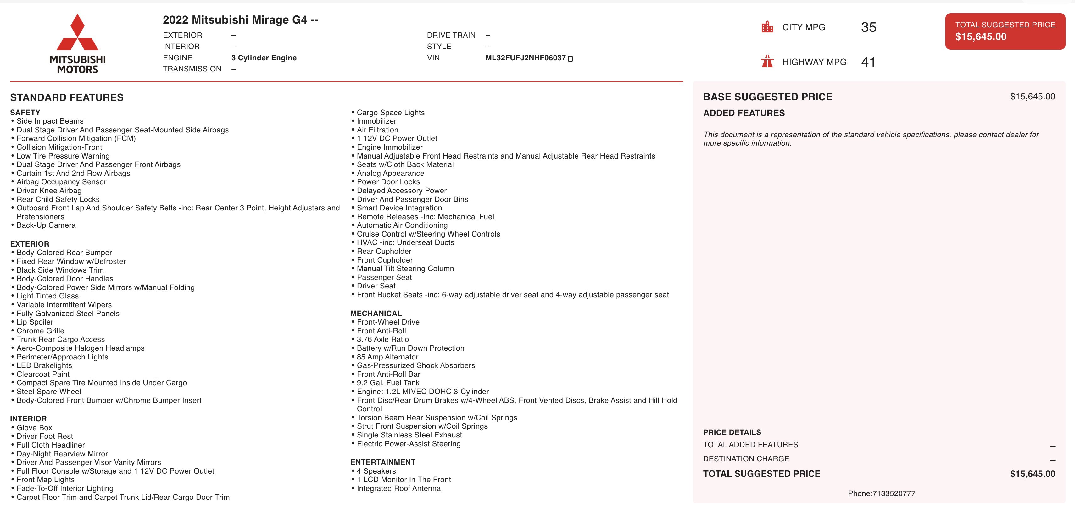 Used 2022 Mitsubishi Mirage G4 LE FWD image 4