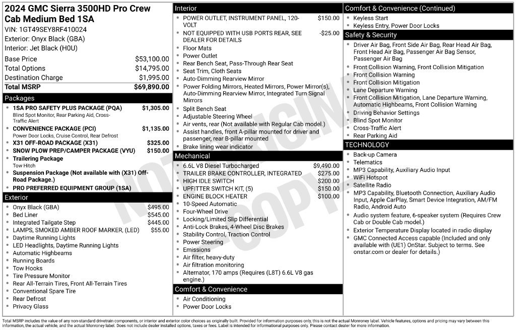 Used 2024 GMC Sierra 3500 Pro w/ 1SA Pro Safety Plus Package AWD/4WD image 2