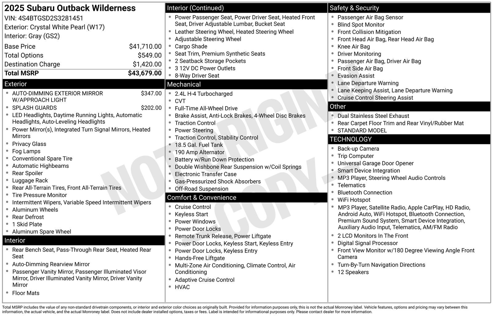 Certified 2025 Subaru Outback Wilderness AWD/4WD image 33