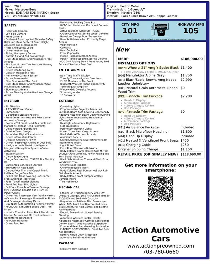 Used 2023 Mercedes-Benz EQE AMG 4MATIC Sedan w/ Pinnacle Trim Package image 2