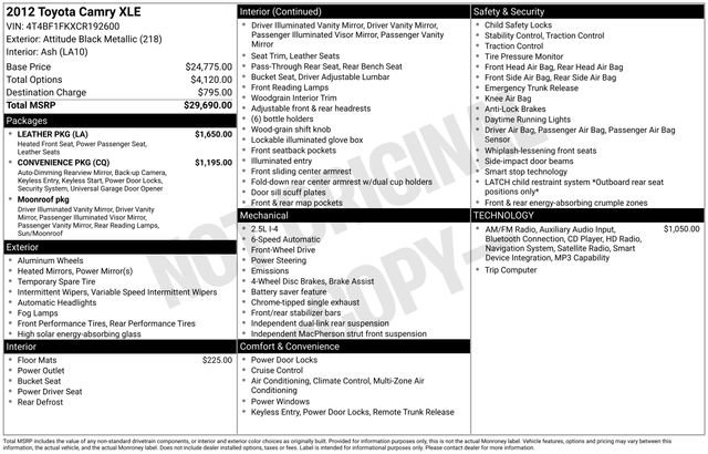 Used 2012 Toyota Camry XLE w/ Leather Pkg FWD image 13