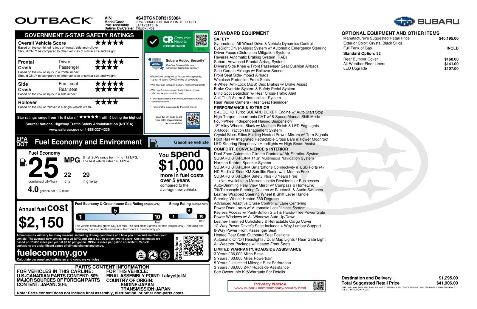 Used 2024 Subaru Outback Limited XT image 11