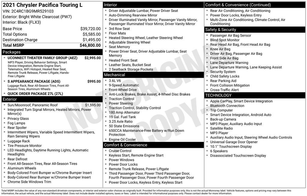 Used 2021 Chrysler Pacifica Touring-L w/ Uconnect Theater Family Group FWD image 26