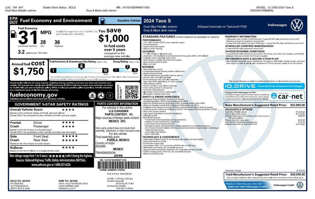 Used 2024 Volkswagen Taos S image 4