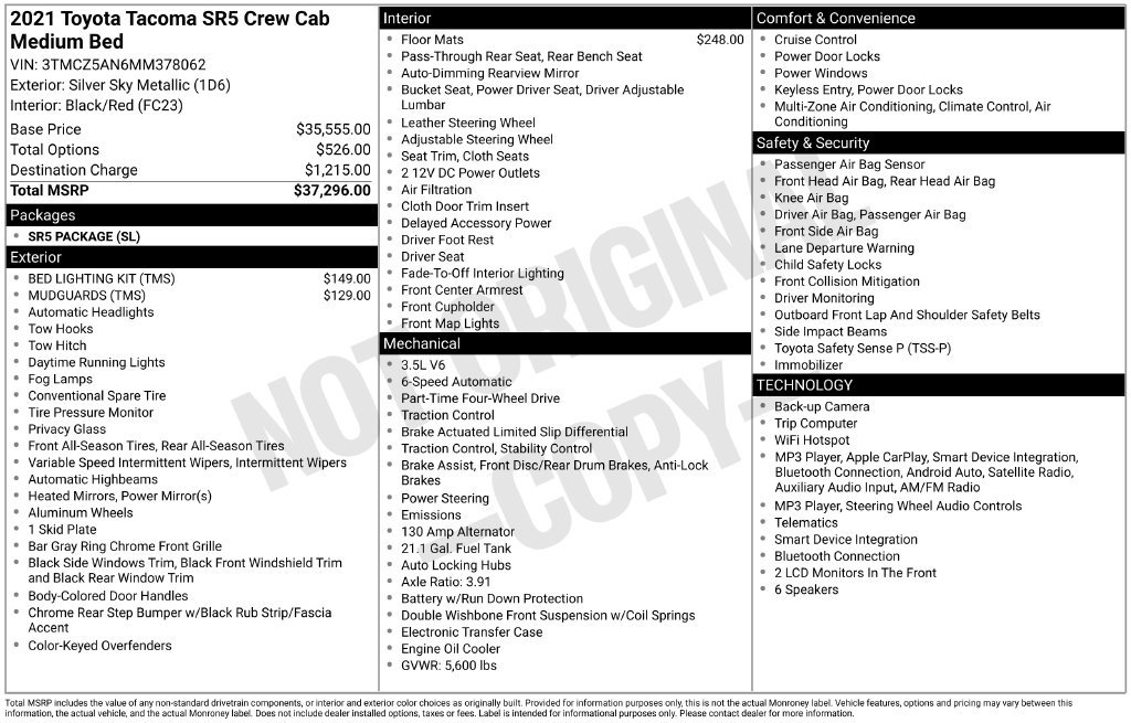 Certified 2021 Toyota Tacoma SR5 AWD/4WD image 7