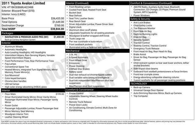 Used 2011 Toyota Avalon Limited FWD image 33