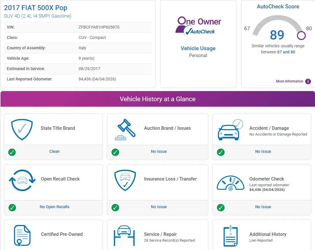 Used 2017 FIAT 500X Pop w/ Pop Popular Equipment Package image 2