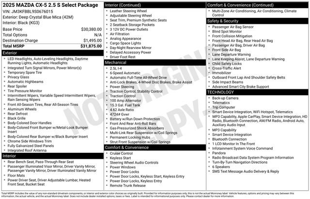 Used 2025 MAZDA CX-5 AWD 2.5 S w/ Select Package image 3