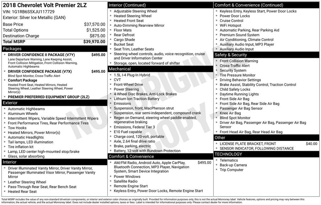 Used 2018 Chevrolet Volt Premier w/ Driver Confidence Package image 39
