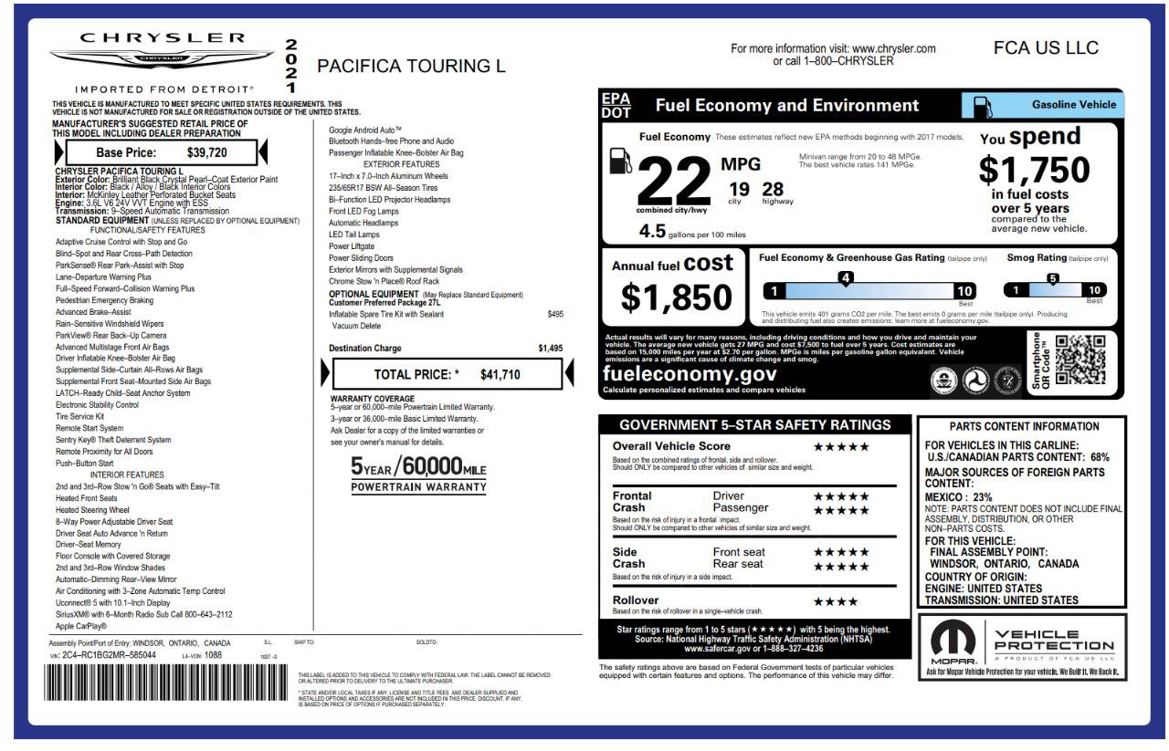 Used 2021 Chrysler Pacifica Touring-L FWD image 19