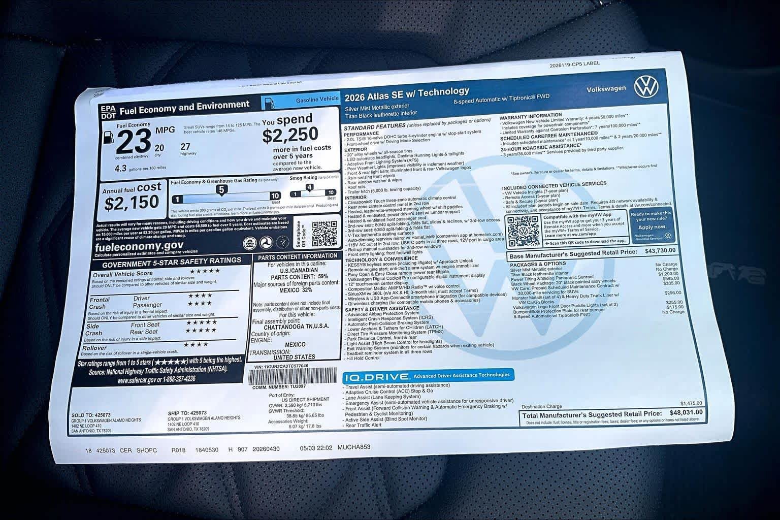 New 2026 Volkswagen Atlas SE FWD image 18