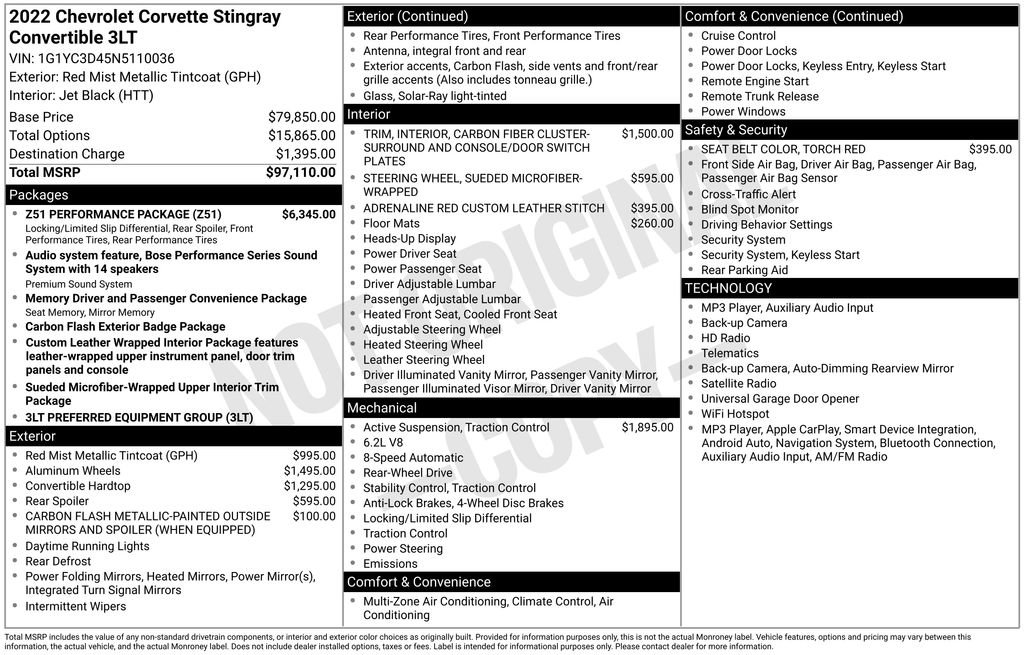Used 2022 Chevrolet Corvette Stingray Premium Conv w/ Z51 Performance Package RWD image 3