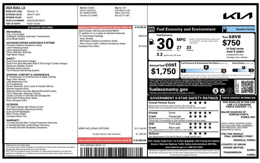Used 2025 Kia Soul LX w/ LX Technology Package FWD image 2