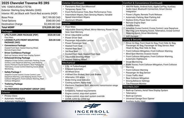 Used 2025 Chevrolet Traverse RS w/ LPO, Floor Liner Package image 14