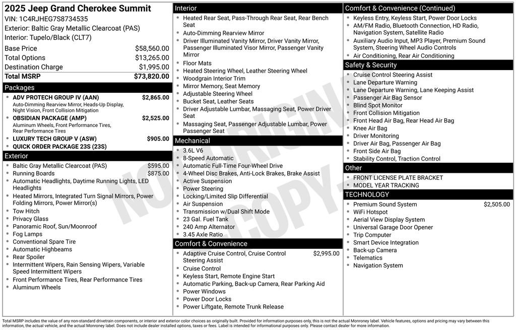 New 2025 Jeep Grand Cherokee Summit w/ Adv Protech Group IV image 6