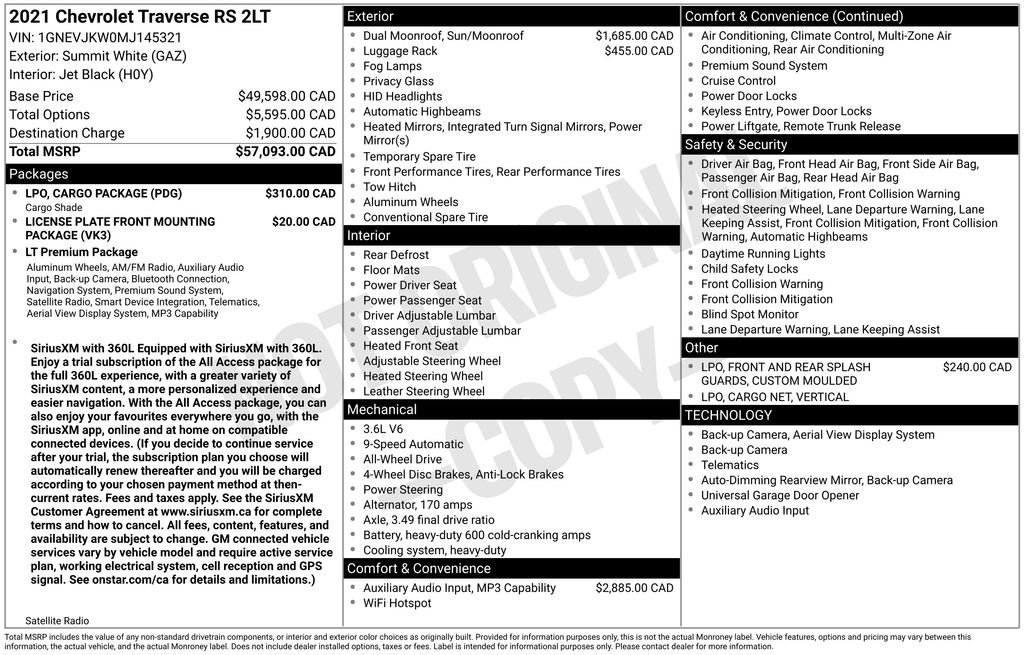 Used 2021 Chevrolet Traverse RS w/ LPO, Cargo Package image 20