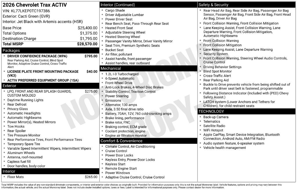 New 2026 Chevrolet Trax ACTIV w/ Driver Confidence Package FWD image 24