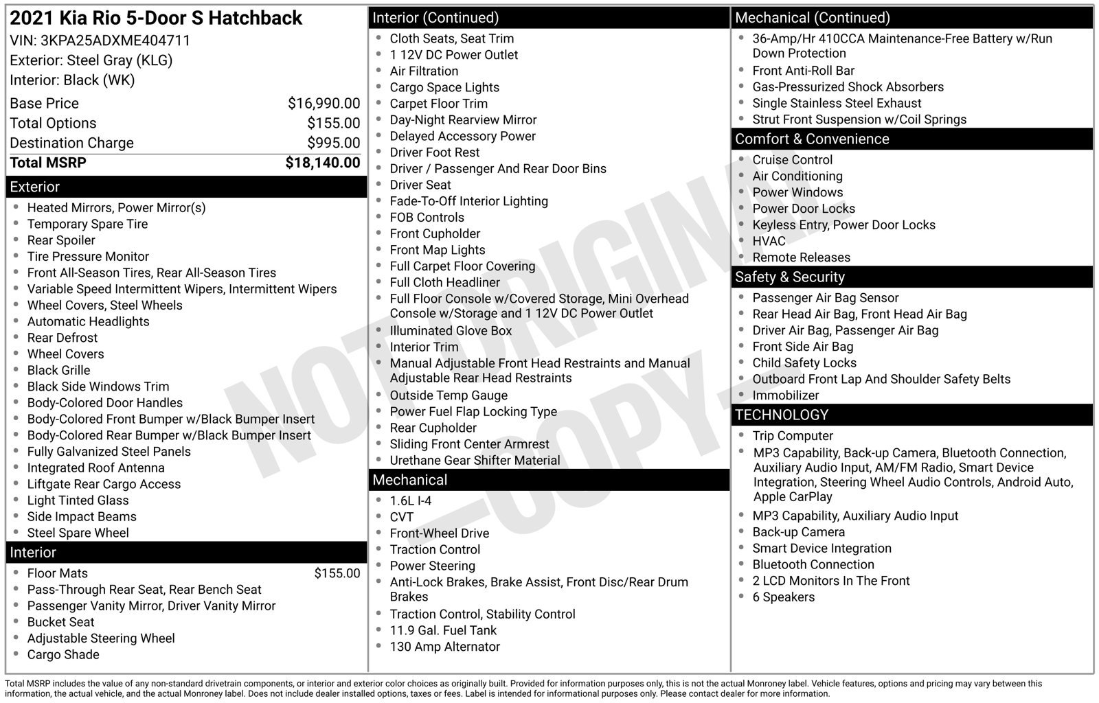 Certified 2021 Kia Rio S FWD image 16
