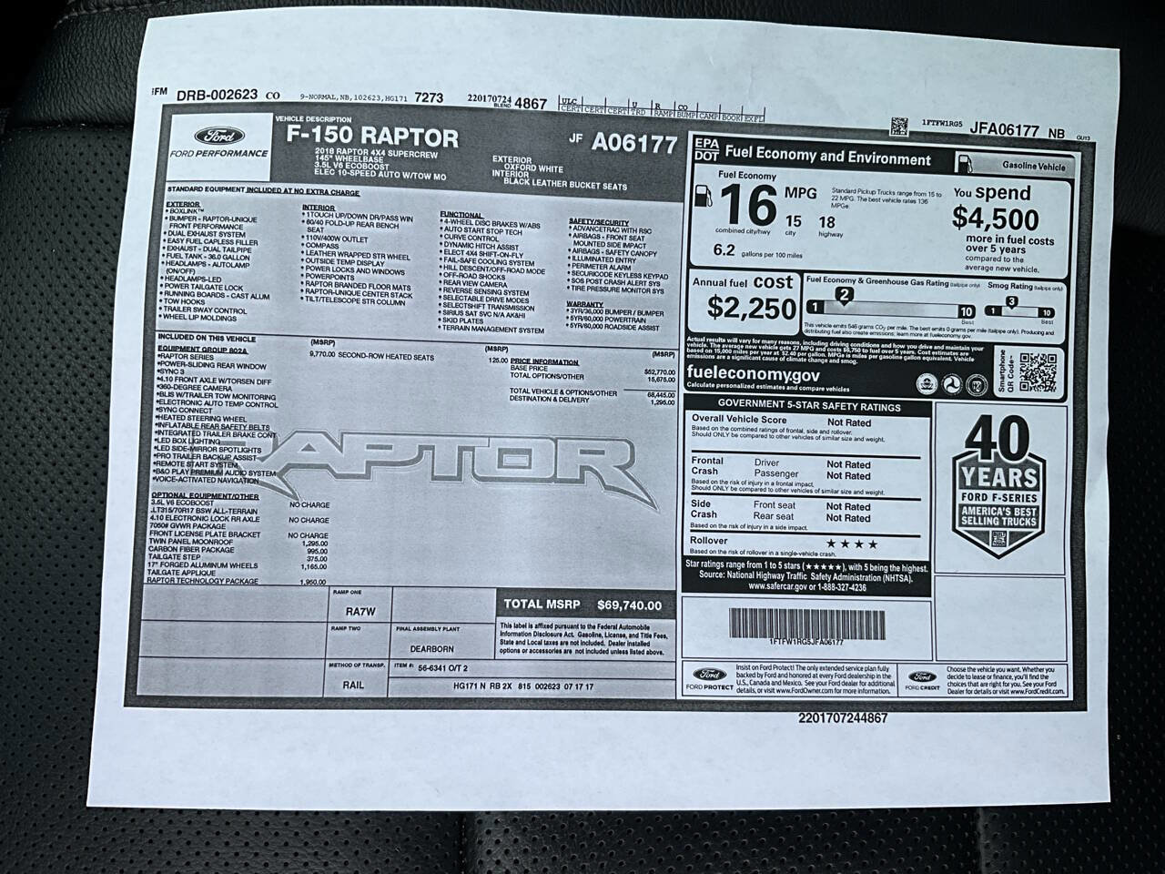 Used 2018 Ford F150 Raptor w/ Equipment Group 802A Luxury image 43