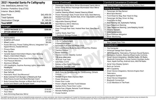Certified 2021 Hyundai Santa Fe Calligraphy w/ Cargo Package AWD/4WD image 2