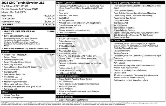 New 2026 GMC Terrain Elevation w/ LPO, Floor Liner Package AWD/4WD image 35
