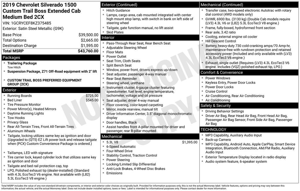 Used 2019 Chevrolet Silverado 1500 Custom Trail Boss image 6