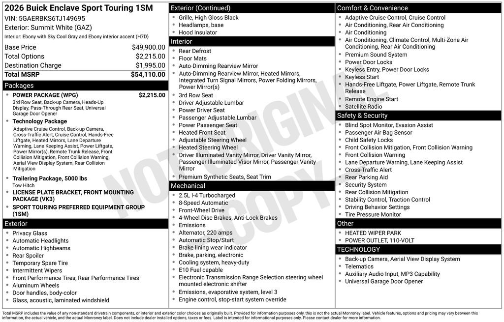 New 2026 Buick Enclave Sport Touring w/ Power Package FWD image 6