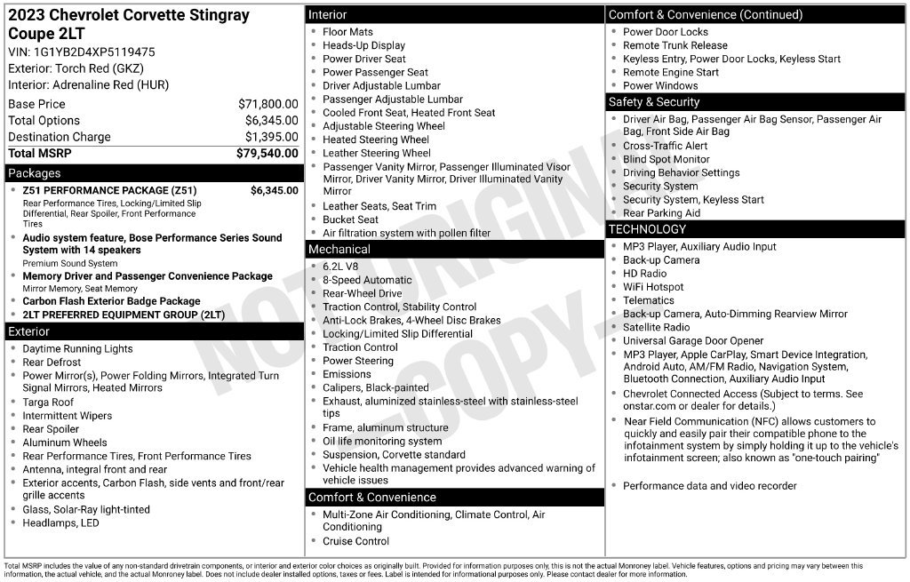 Used 2023 Chevrolet Corvette Stingray Preferred Cpe w/ Z51 Performance Package RWD image 26