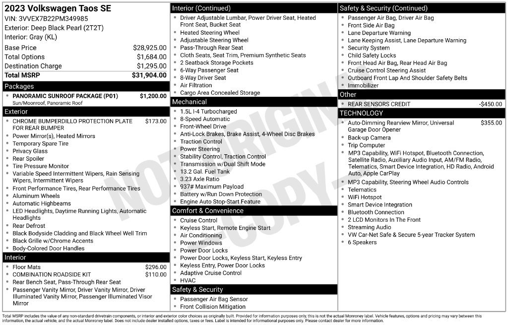 Certified 2023 Volkswagen Taos SE w/ Panoramic Sunroof Package FWD image 14