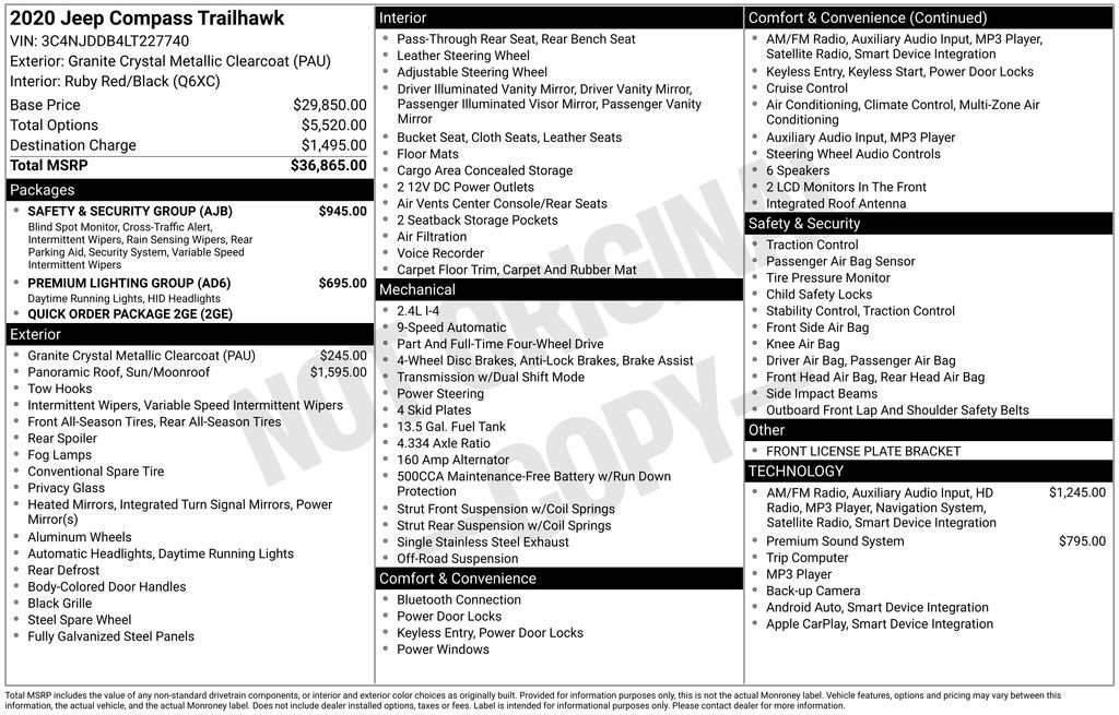 Used 2020 Jeep Compass Trailhawk w/ Safety & Security Group image 8